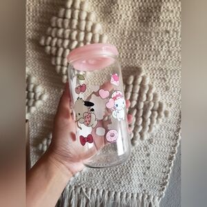 Cute Pink and White Character Glass Jar